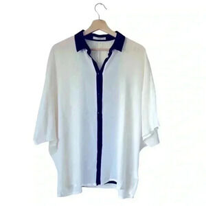 Etao Italian Silk Blouse | White & Black Button-Up | Luxury Designer Top Size M